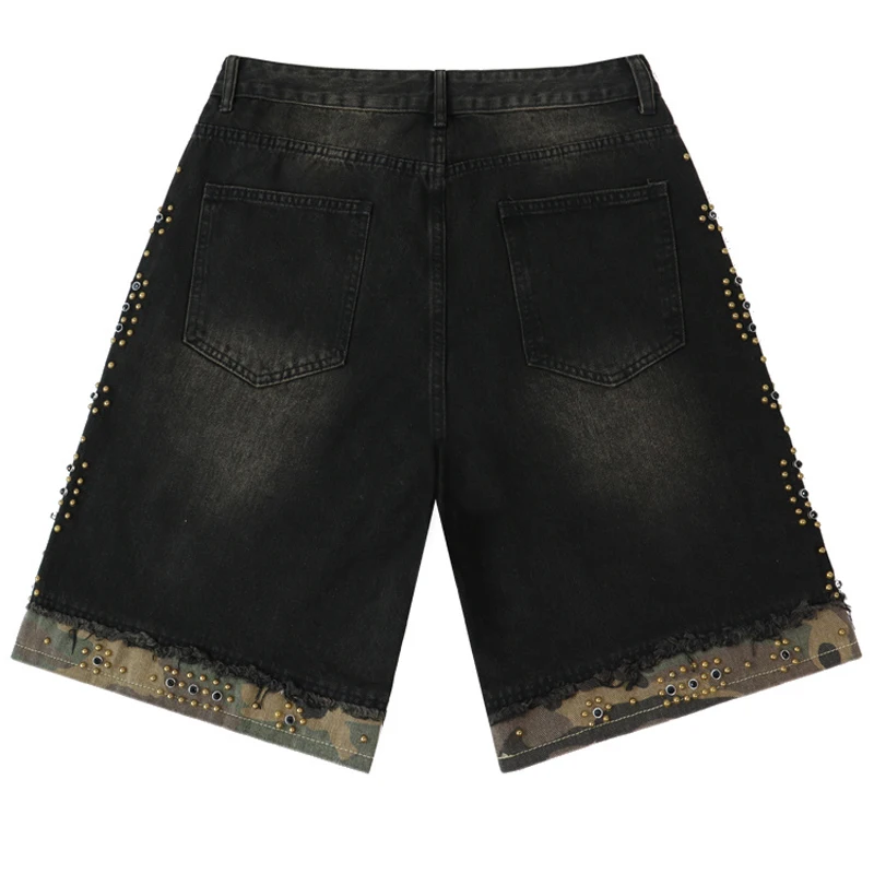 

New Arrivals Vale Ripped Jeans Hip Hop Do Old Washed Black Rhinestone Denim Shorts High Quality Streetwear Trend Casual Shorts