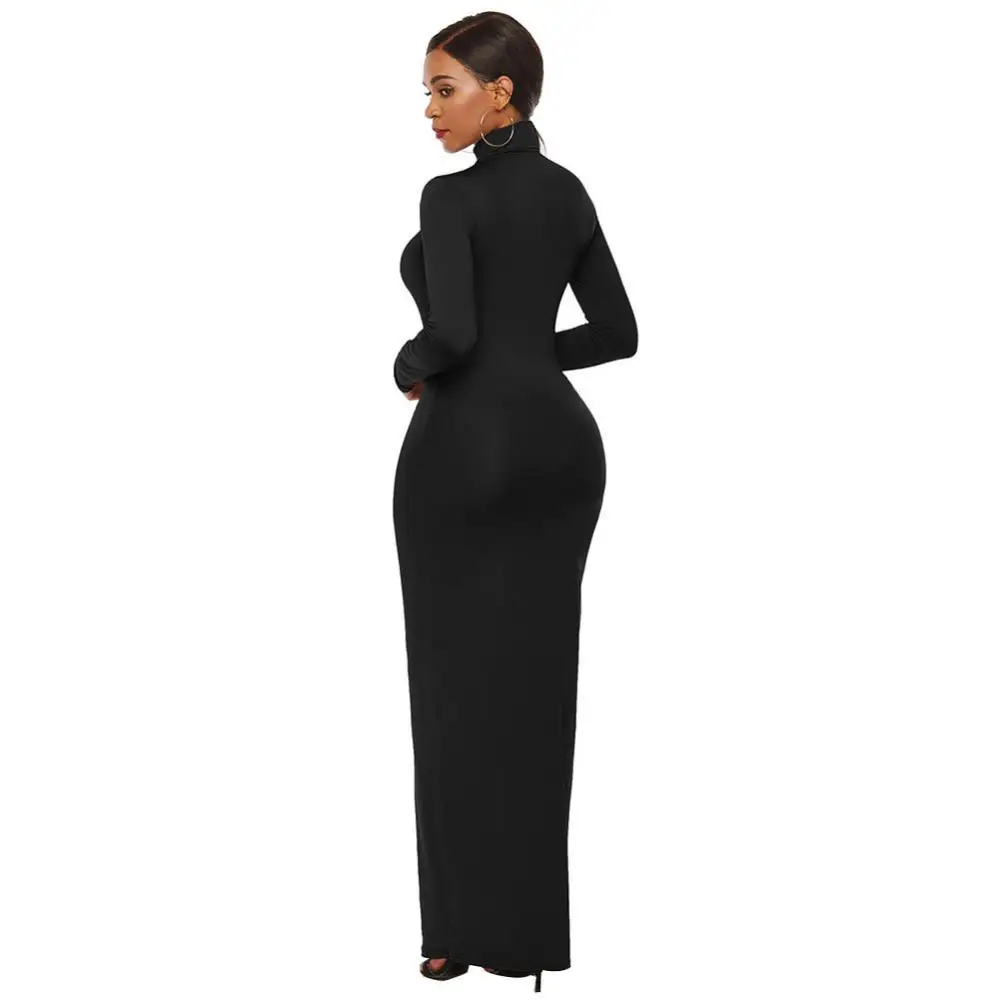 2023 New Fashion Women Sexy Party Dress Knit Style Long Sleeve Turtleneck Winter Maxi Dress Slim Work Wear Office Dress Vestidos