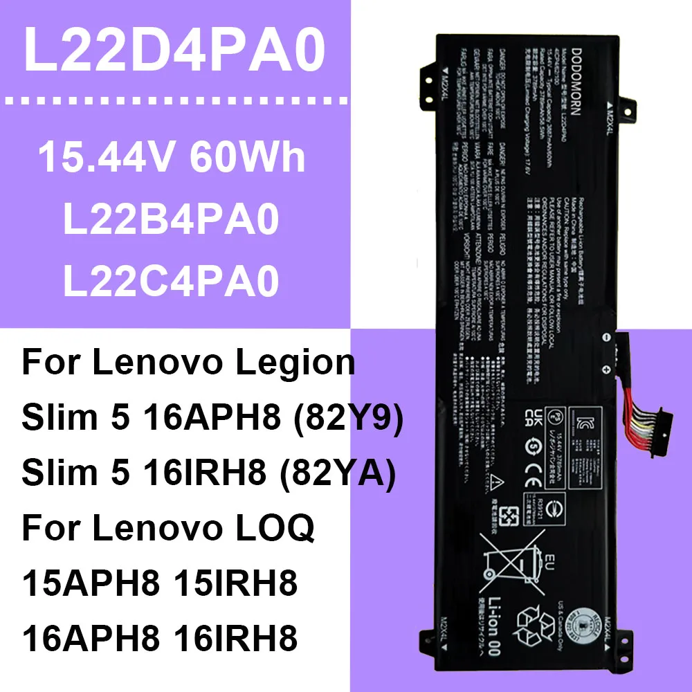 DODOMORN 15.44V 60Wh L22D4PA0 Laptop Battery For Legion Slim 5 16APH8 16IRH8 LOQ 15APH8 15IRH8 L22B4PA0 L22C4PA0 L22L4PA0 OEM