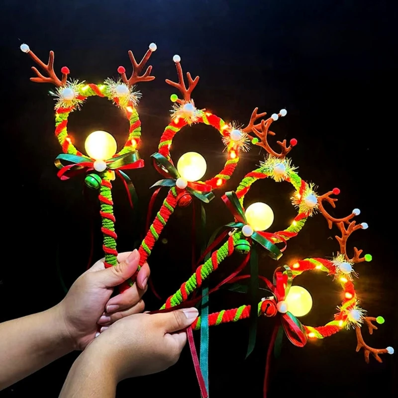 10/15Pcs Christmas Light Up Sticks Antler Bells/Tanghulu Glow Wand For Holiday Parties And Festival Celebration All Age