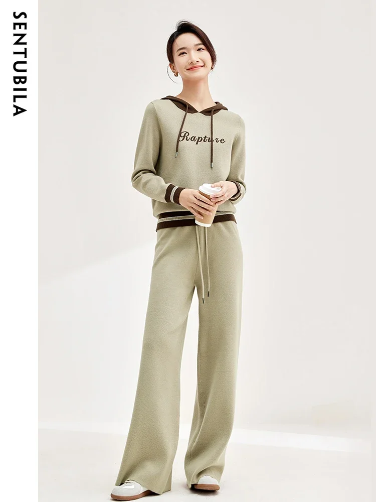 SENTUBILA Hoodie Sweatpants Set Women 2024 Spring Casual Tracksuit Hooded Sweatshirt Wide-Leg Pants Two Pieces Sets W43Z58055X