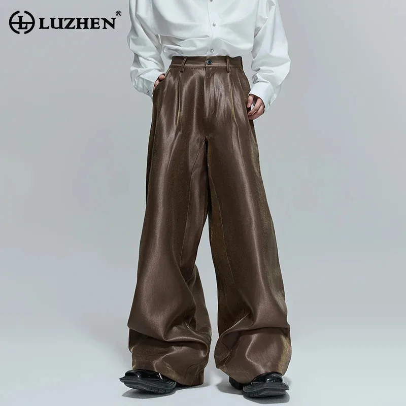 

LUZHEN 2025 новые однотонные высококачественные свободные широкие повседневные брюки мужские модные красивые элегантные прямые брюки мужские JY4796
