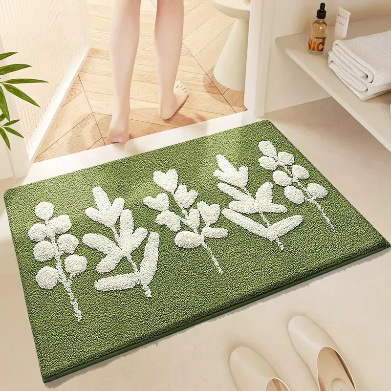 Plush Decorative Washroom Rug, High Water Absorption Quick Dry Non-slip Household Floor Mat