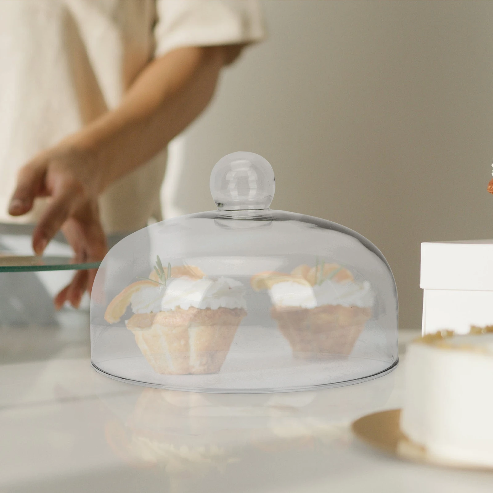 

1Pcs Transparent Food Cover Glass Dust Protector for Cake Dessert Party Snacks Splash-Proof Lead- Easy Clean Handle