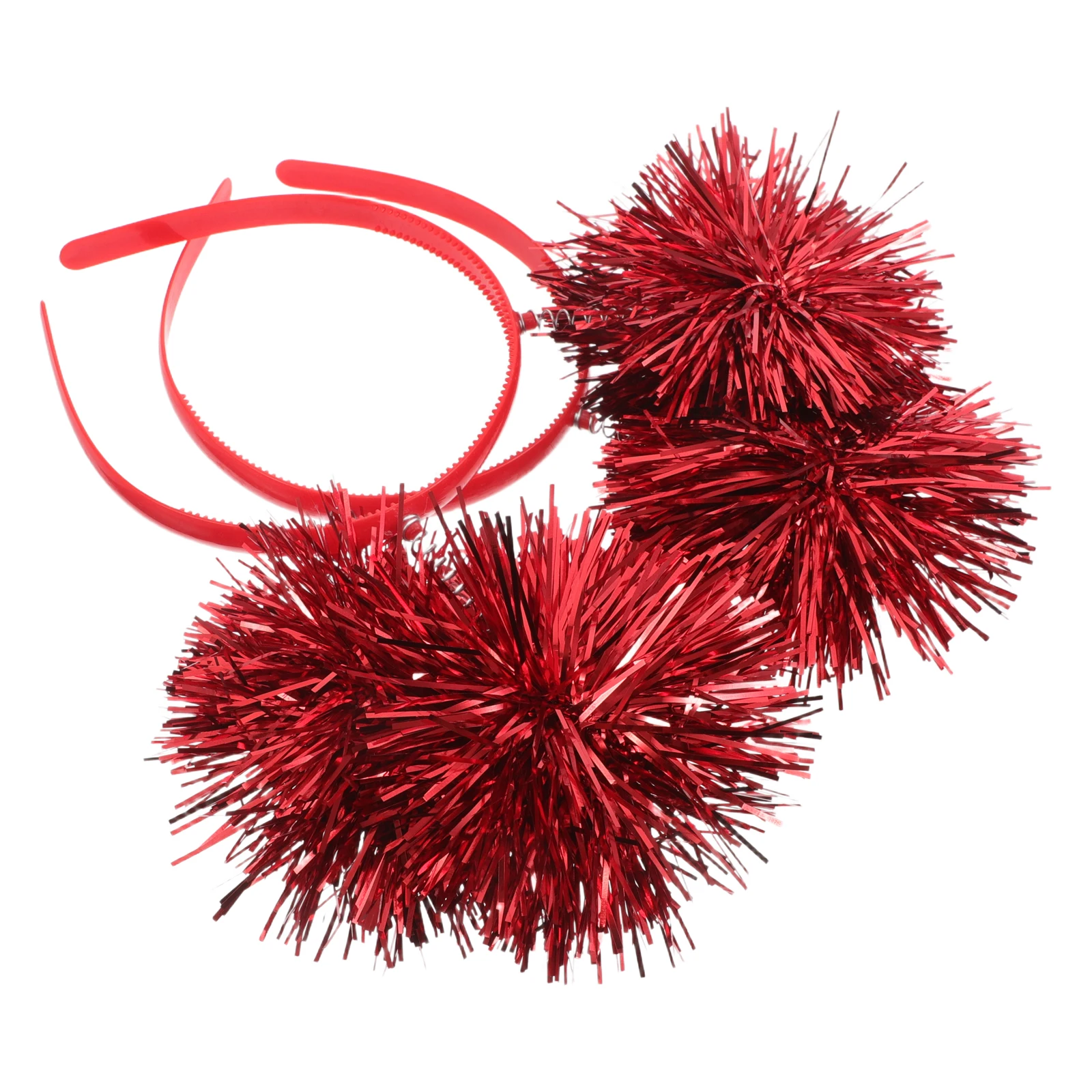 

2pcs Personalized Hairband Glitter Red Foil Strips Pompom Ball Headband Carnival Birthday Accessories Festive Prom Headdress