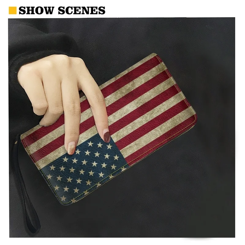 Belidome American Flag Wristlet Wallet for Womens Leather RFID Blocking Zip Around Card Holder Organizer Travel Clutch Bags