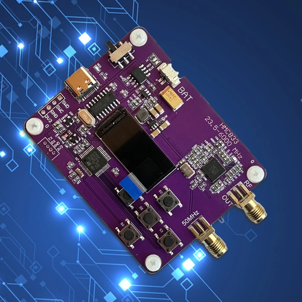 6Ghz HMC833 RF Signal Source Transmitter 23.5MHZ-6000MHz Type-C Generator Module 0.96inch OLED Screen Display