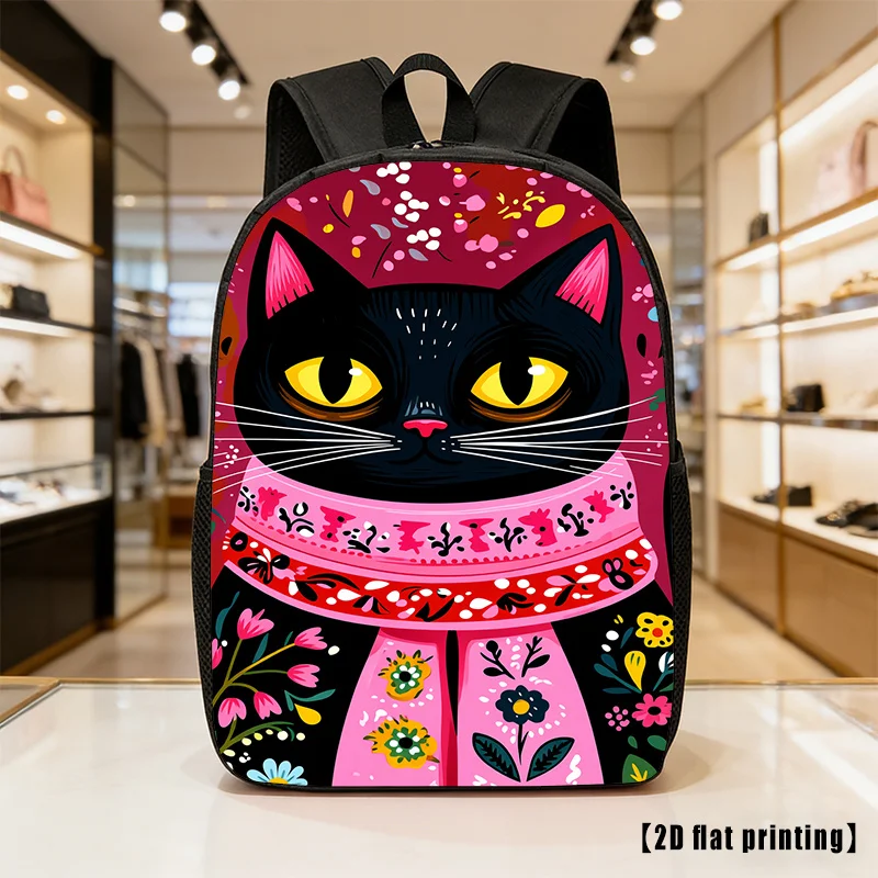 Black Cat with a Scarf, Lightweight, Large-capacity Unisex Backpack with Adjustable Shoulder Straps, Side Pockets