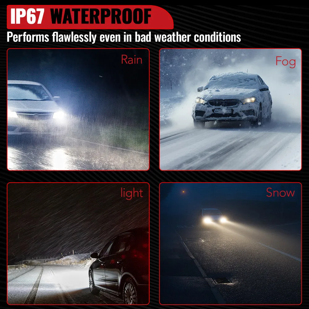9006/HB4 LED Headlight Bulbs 100W 22000LM 6500K Super Bright IP68 Waterproof Turbo Auto Fog Light Plug And Play 2Pcs