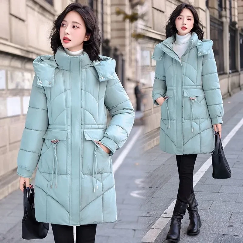 เสื้อโค้ทกันหนาวผู้หญิง แจ็คเก็ตบุนวม ผ้าฝ้าย ทรงหลวม สไตล์เกาหลี ความยาวปานกลาง เสื้อคลุมผ้าฝ้ายสำหรับผู้หญิง เสื้อผ้าฝ้ายผู้หญิงแบบใหม่