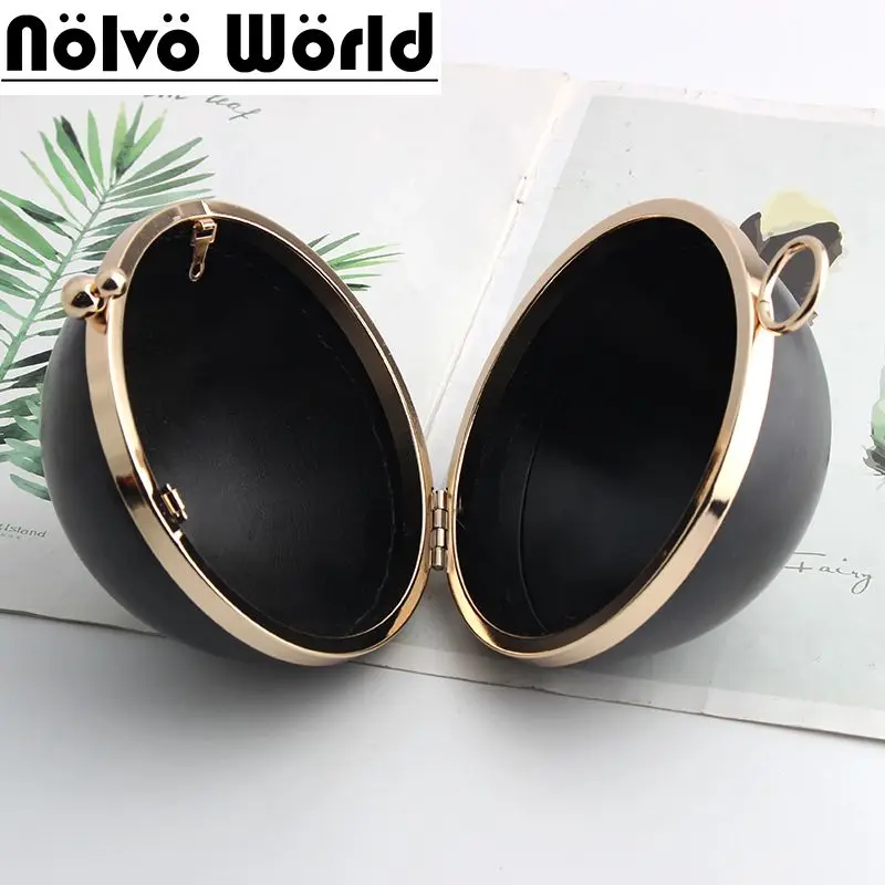 1-2 Pcs 12.5*11cm Round Shape Gold Metal Box with Black Plastic Diy Handbag Metal Clasps Bag Frame Bag Accessories for Women