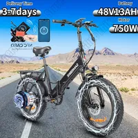 Electric Bicycle 750W Powerful Motor 48V13AH Lithium Battery Adult City Electric Bike Folding 20*4.0 in Fat Tire Mountain E-bike