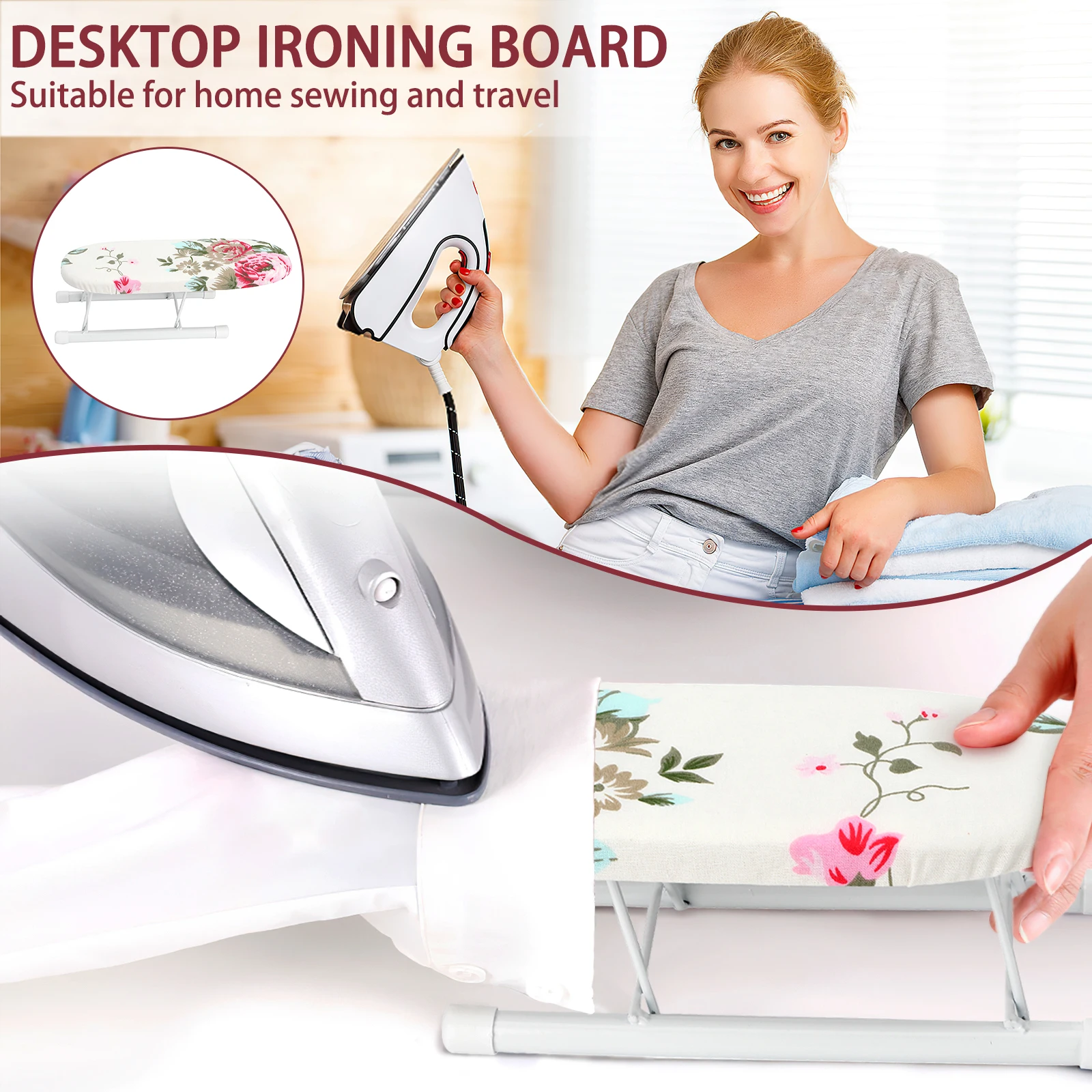 Portable Tabletop Ironing Board with Folding Legs Small Steel Table Top Ironing Board for Ironing Sleeve Cuff Neckline Collar