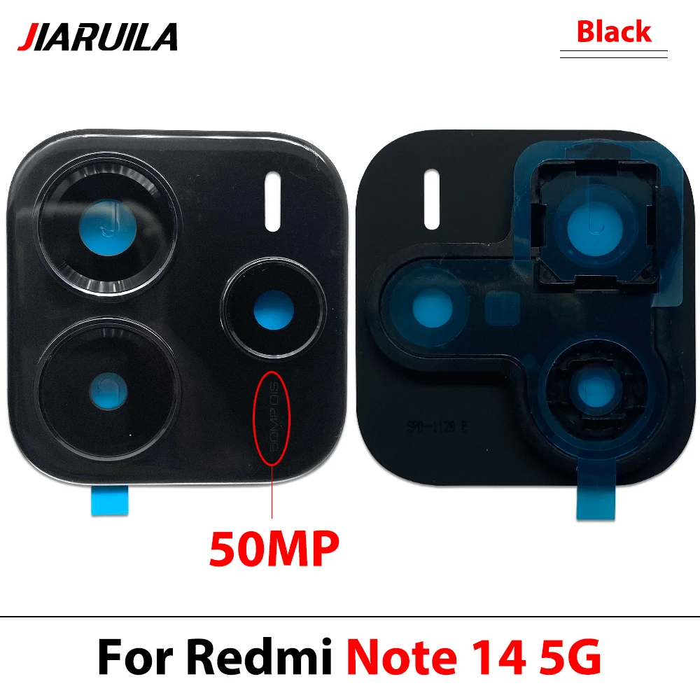 1Pcs Black Rear Back Camera Glass Lens With Frame For Xiaomi Redmi Note 14 Pro 4G 5G Note 15 4G Camera Glass With Adhesive