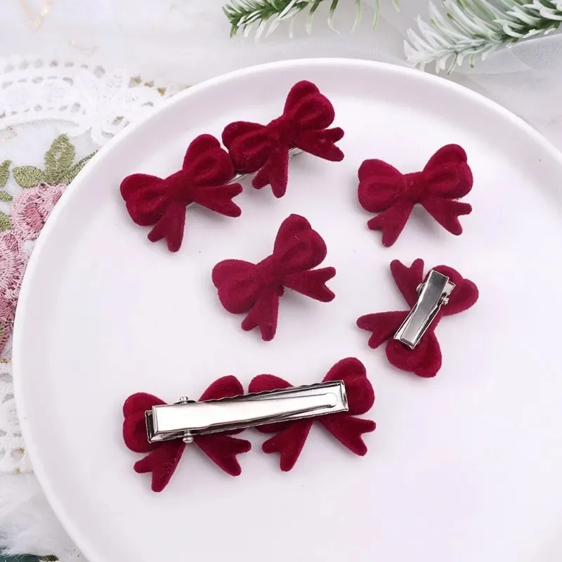 1/8pcs Red Velvet Bowknot Hairpin Cute Girl Little Bobby Pin Fashion Christmas Retro Barrettes Hair Clip Headwear Accessories