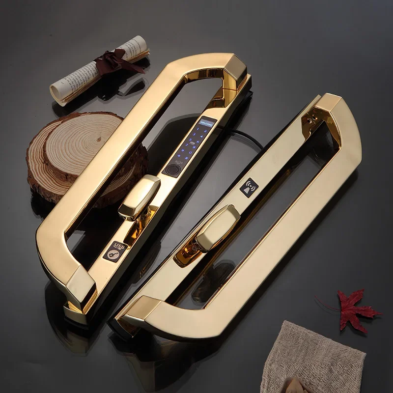 Gold Color Heavy Duty Door Smart Fingerprint Lock for Broken Bridge Aluminum Door