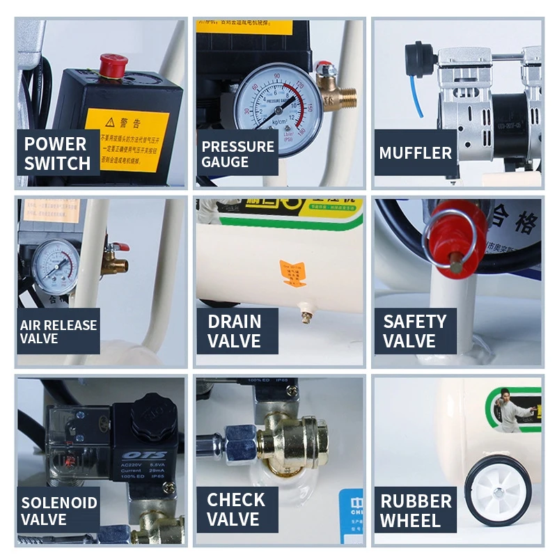 Air Compressor Oil-Free Air Compressor Tank 750W Silent Air Pump for Painting/Car Washing/Inflation 220V