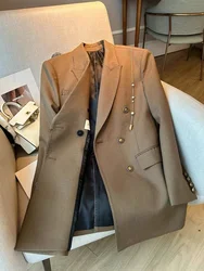 French Retro Style Gold Button Women's Suit Jacket 2024 Spring and Autumn New High-end Sense Slimming Double-breasted Suit Top