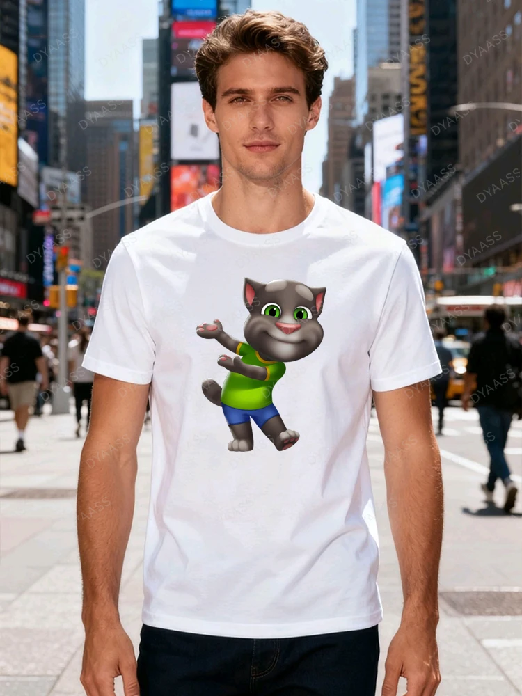 

Cute Tom Cat Cartoon Print Daily Comfortable T-shirt Suitable for Men and Women Short Sleeved Shirts