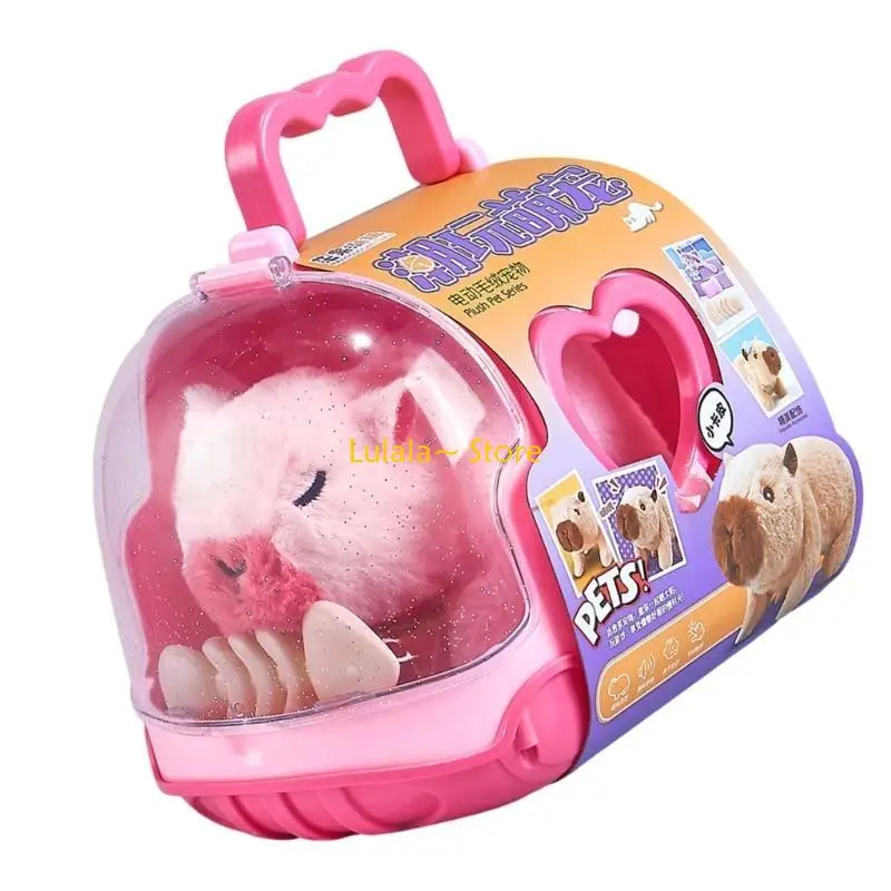 Y4QA Elektryczne zwierzę domowe Kapibara Pluszowe figurki lalki z chodzeniem i dźwiękiem Bezpieczne i zabawne Podnieś zabawkę i