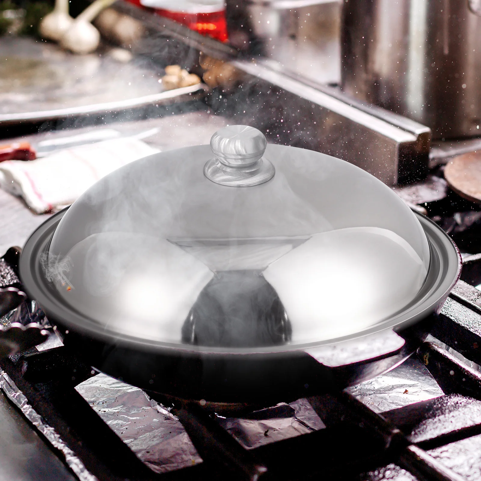 

Stainless Steel Pot Cover 36Cm Anti-Scald Thickened Lid For Oil Splatter Protection Keep Food Warm Steaming Kitchen Gadget