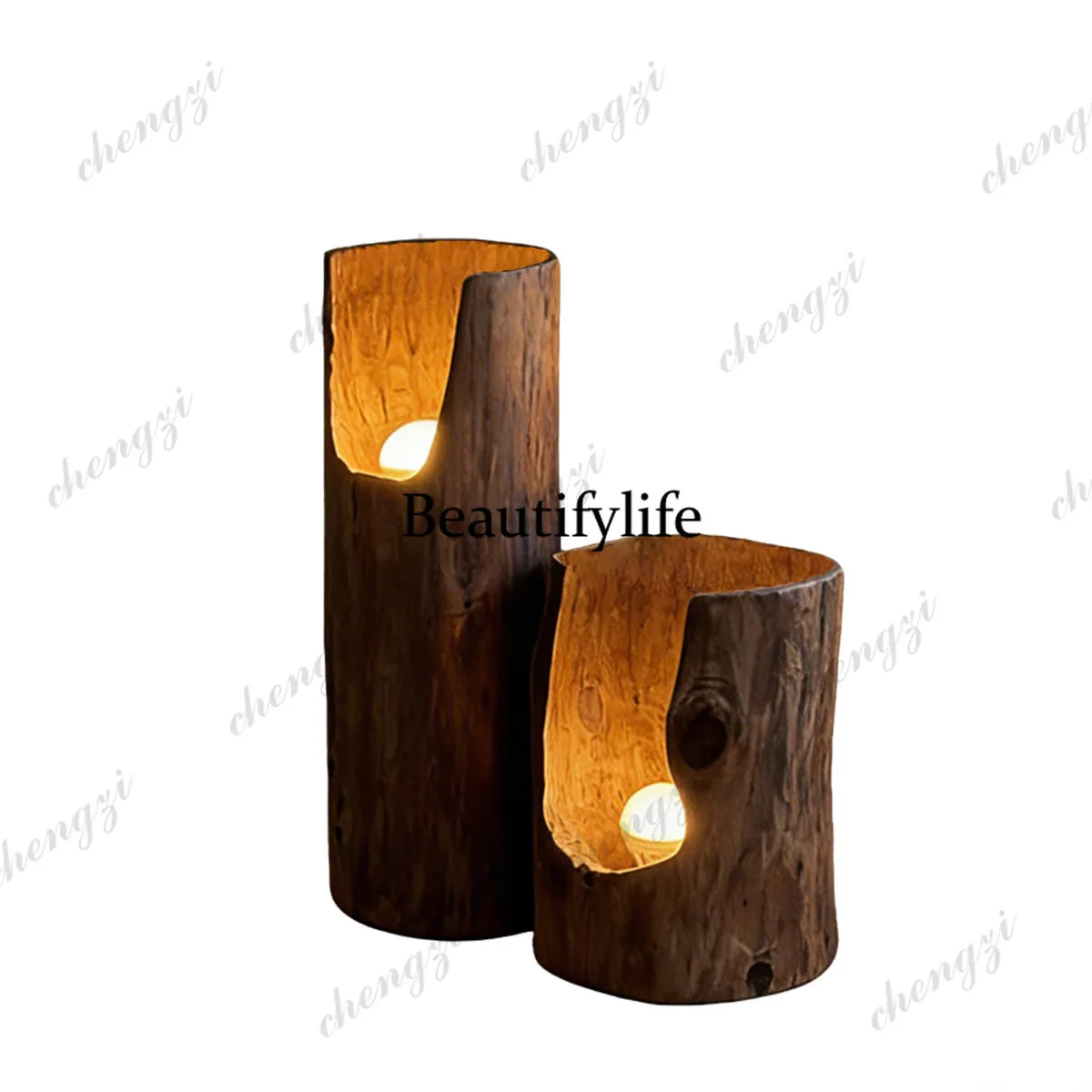 Solid wood floor lamp creative stump light stand ornament decoration, hotel log retro vertical light stand