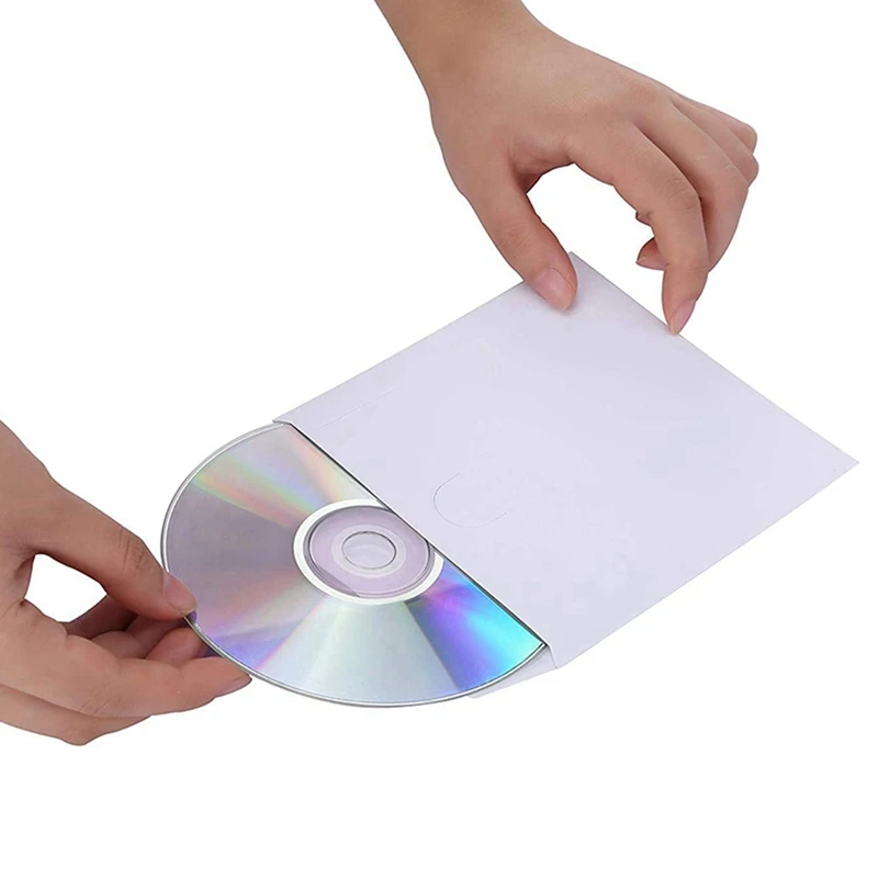 N75R-CD DVD Sleeves, DVD CD Media Paper Envelop Sleeves Holder With Clear Window Close Flap White, Pack Of 200