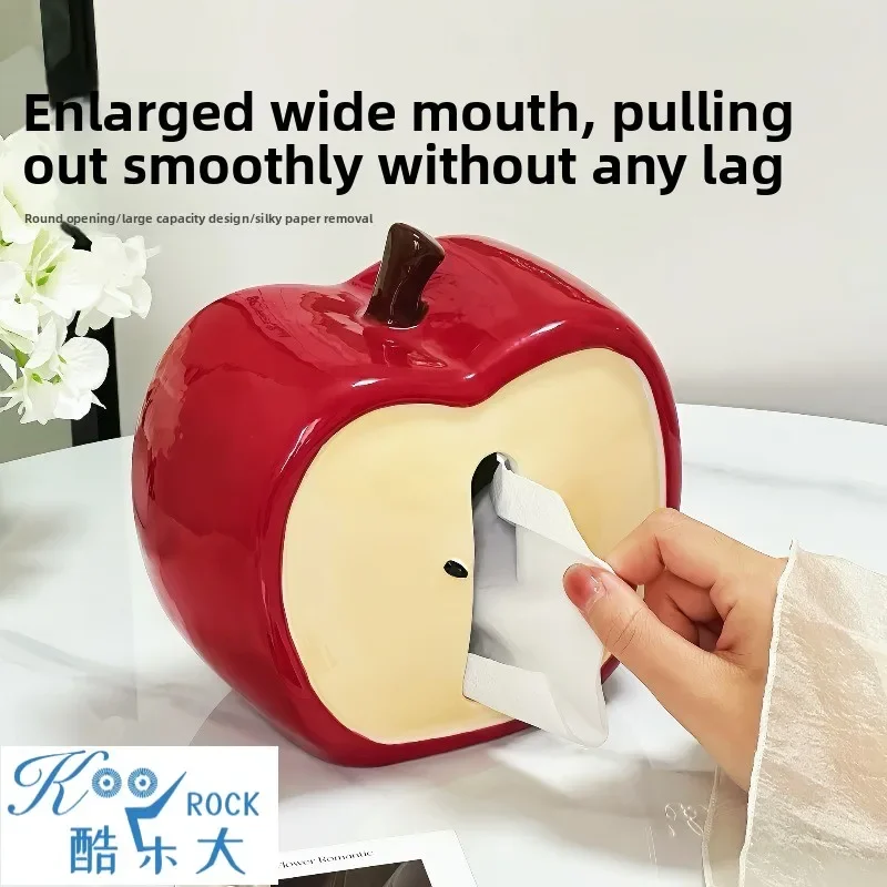 

Jewish New Year Gift: Red Apple-Shaped Tissue Box - Ceramic Decorative Napkin Holder for Home Living Room Table Decor