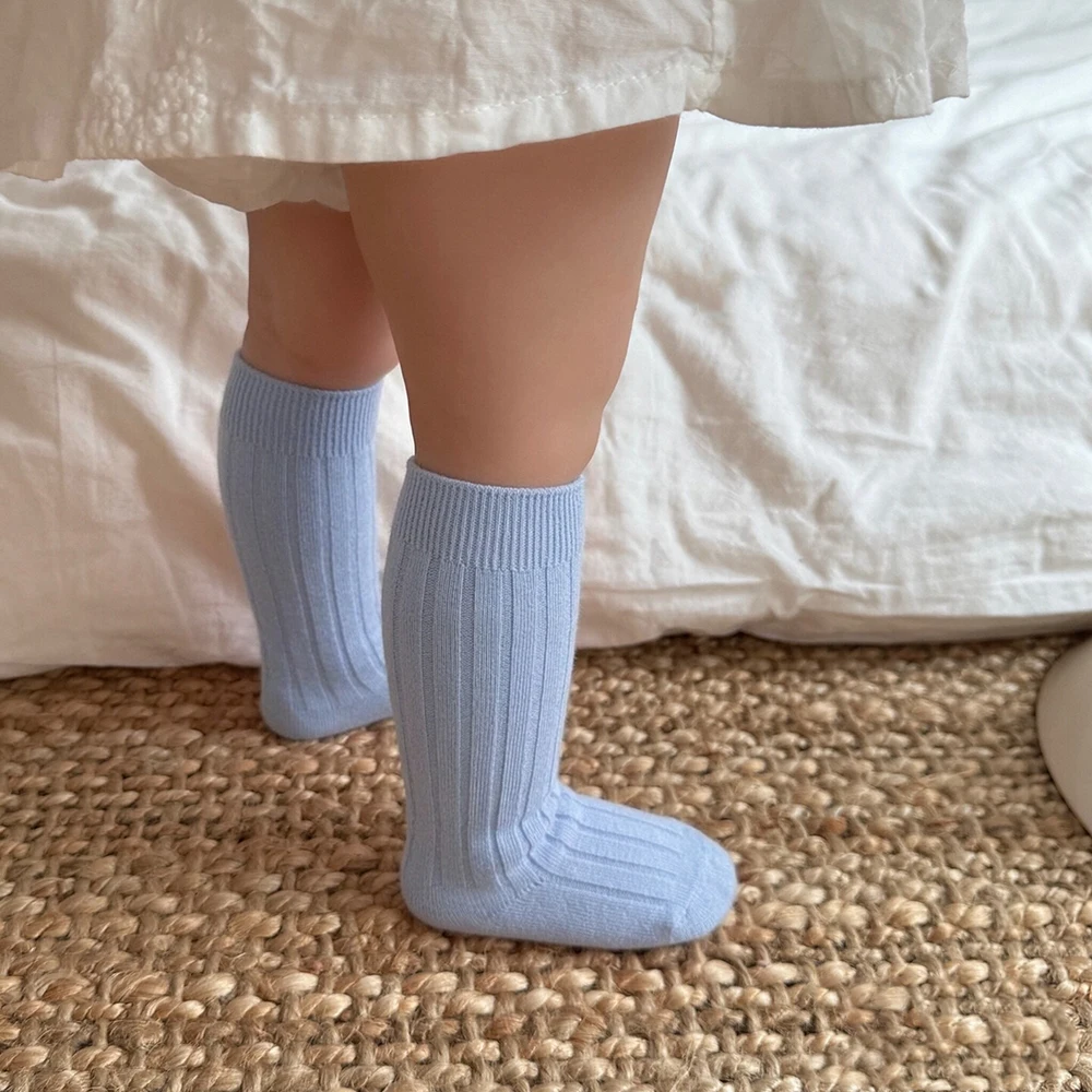 Fashion Boys Girls Knee High Sock Cotton Breathable Baby Stocking Kids Ribbed Long Sock Solid Color Children School Uniform Sock