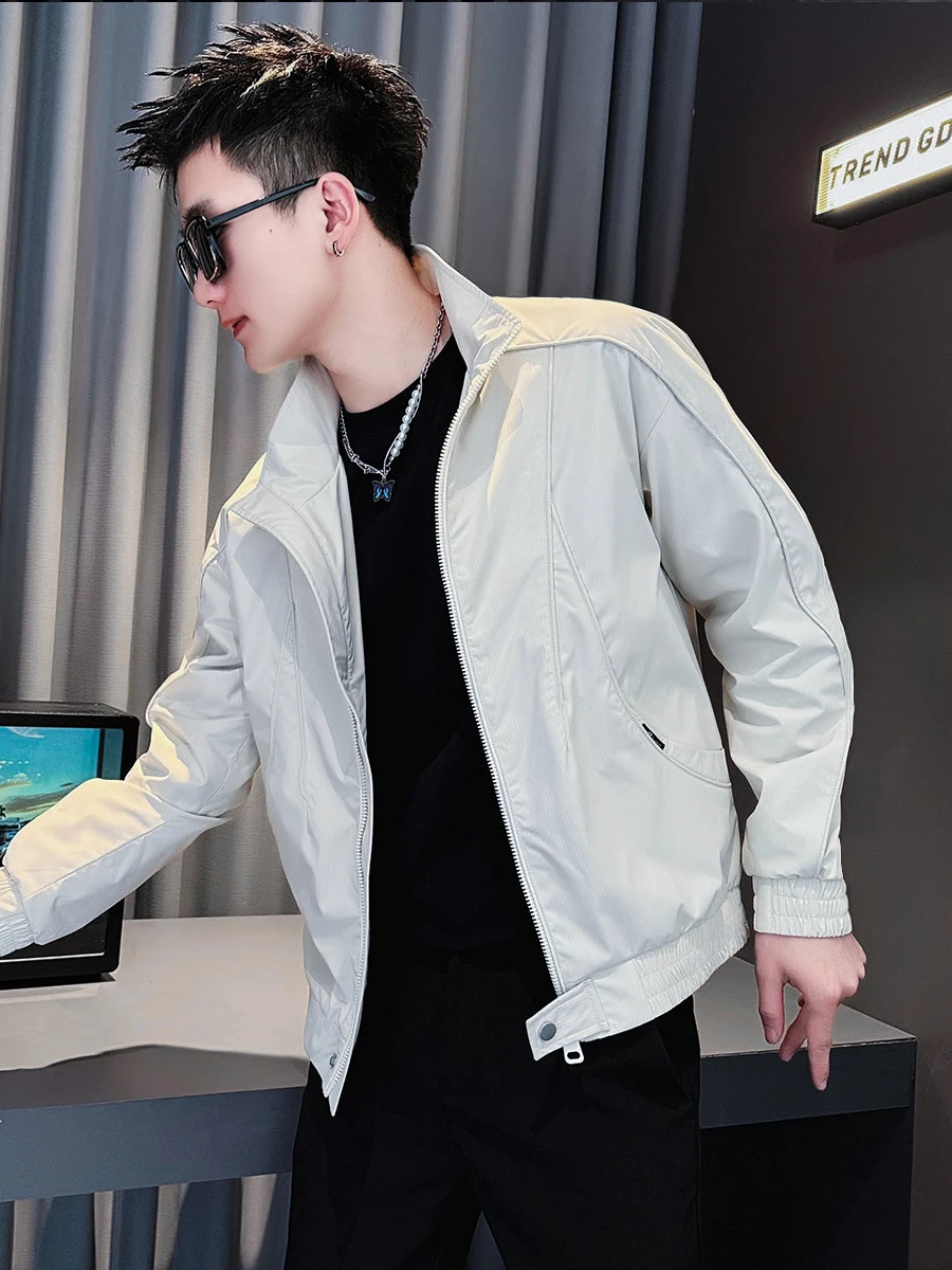 عارضة الوقوف طوق الرجال Jaet ربيع الخريف Faionable الكورية Sle سليم صالح مكافحة الرياح البوليستر طويل Sve سستة إغلاق