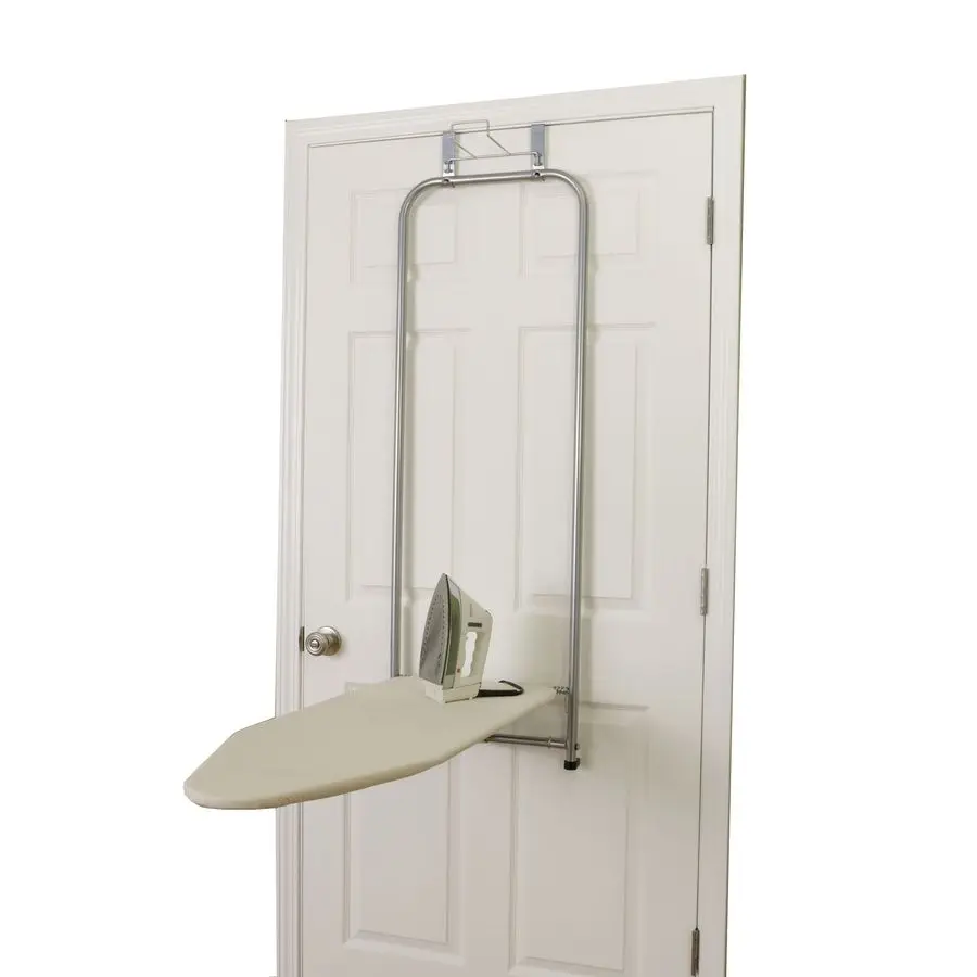 

144222 Over The Door Small Ironing Board with Iron Holder, Natural Cotton Cover Silver
