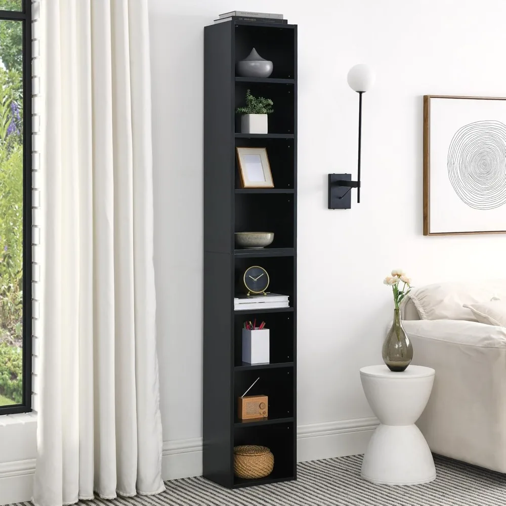 

8-Tier Media Tower Rack,70.9 Inch Tall Narrow Bookshelf Storage Rack,CD DVD Slim Storage Cabinet with Adjustable Shelves,