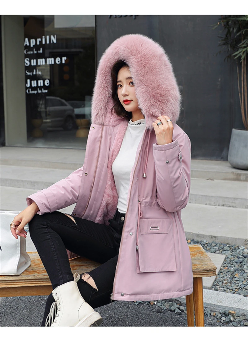 Winter Jacket Coat New Women Parka Clothes Long Coat Wool Liner Hooded Jacket Fur Collar Thick Warm Snow Wear Padded Parka