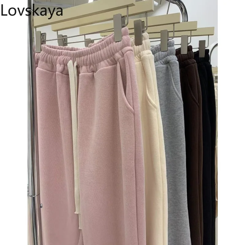 

Five color drawstring casual leggings with added velvet and thickened women's winter oversized pants