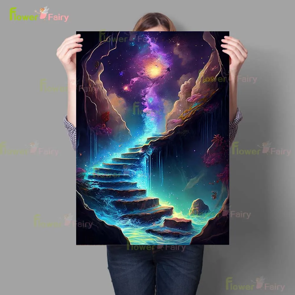 Stairway to Heaven Starry Sky Abstract Poster Wall Art Canvas Painting Home Decor Wall Pictures For Living Room Unframed