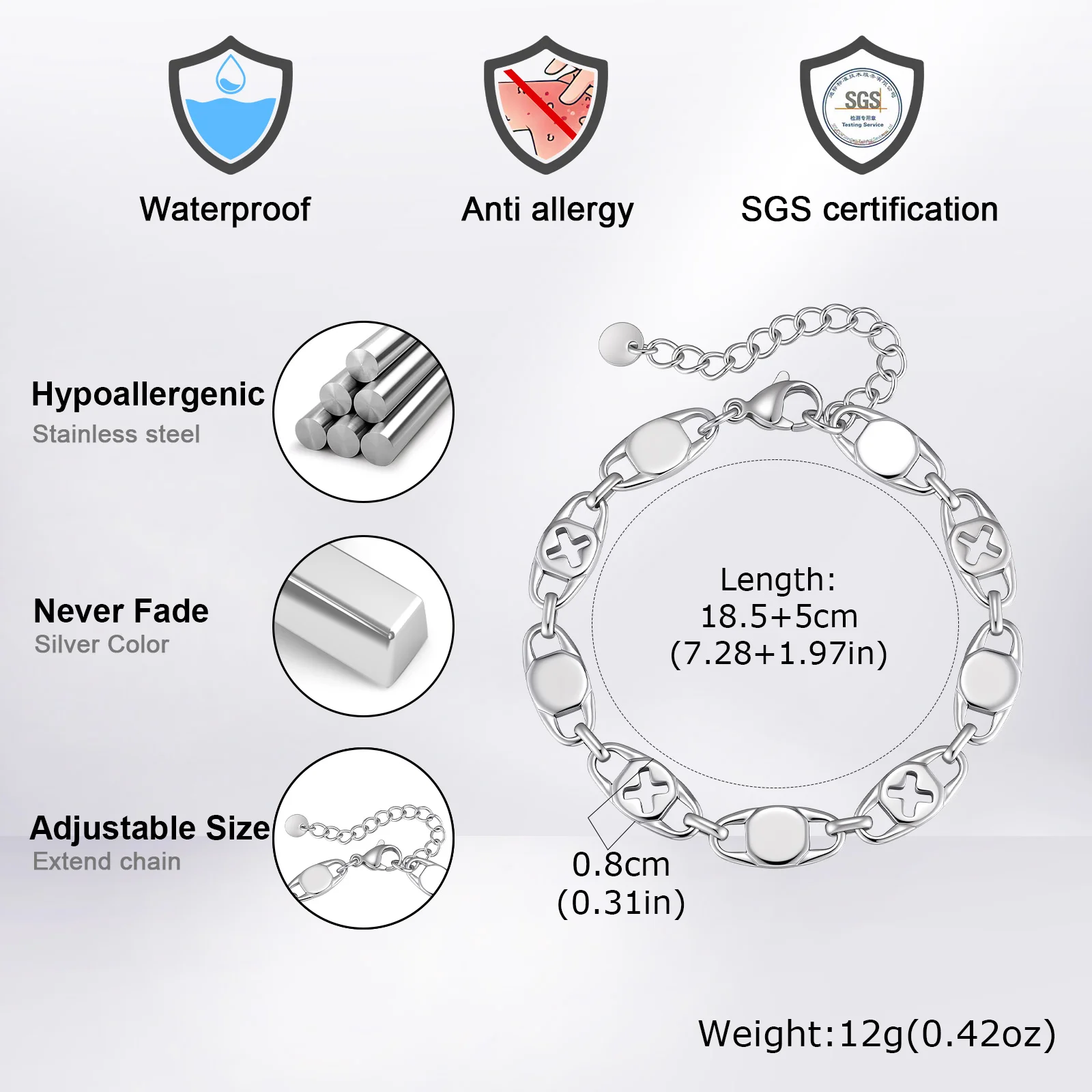 Neues Edelstahl-Kettenarmband für Männer, Punk Handgefertigtes Metall-Kettenarmband, Hip-Hop Casual Schmuck Geschenk – Detail 1