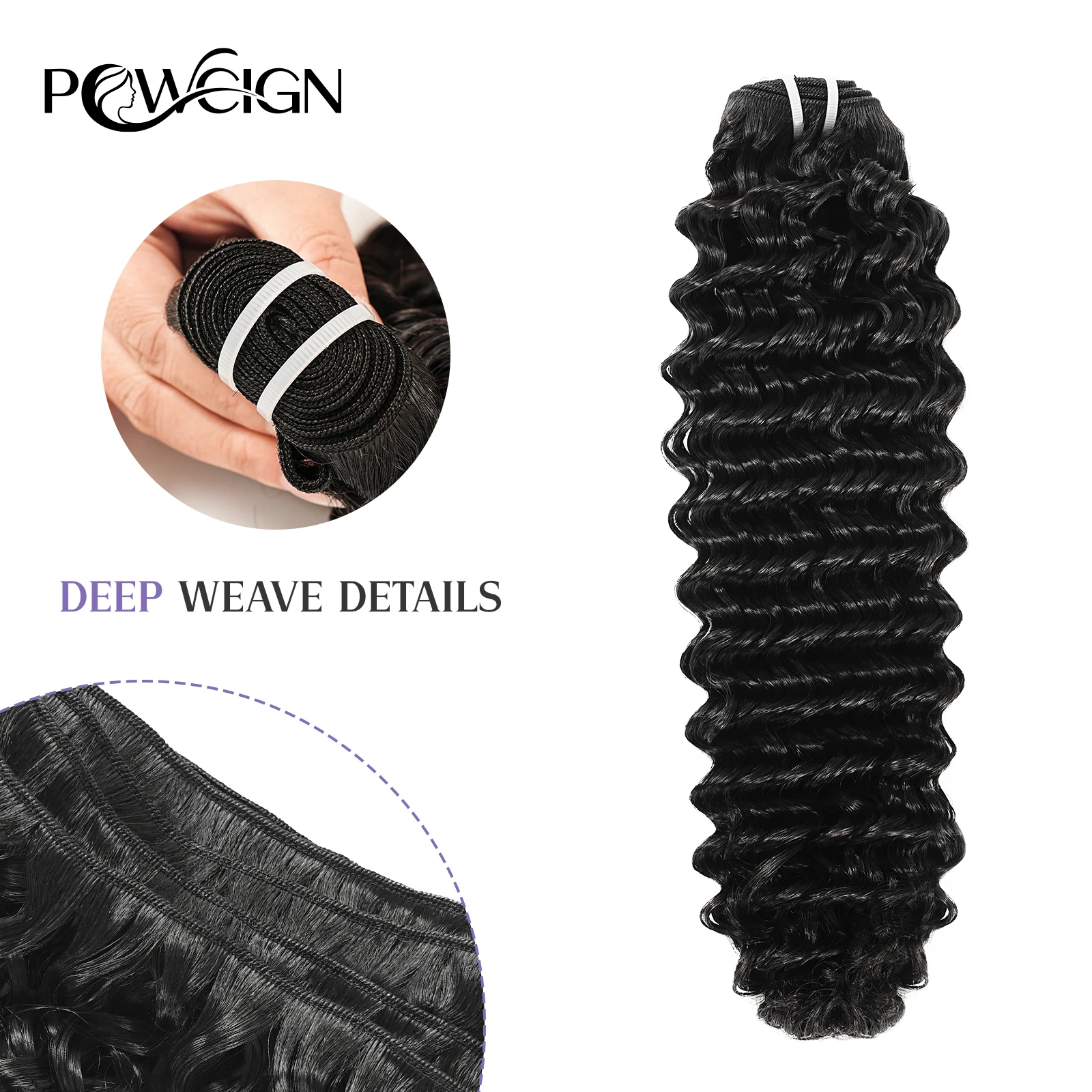 

Powcign 100g/pc Deep Wave Double Weft Human Hair Extensions，100% virgin Unprocessed Human Hair, Invisible High Quality For Wome