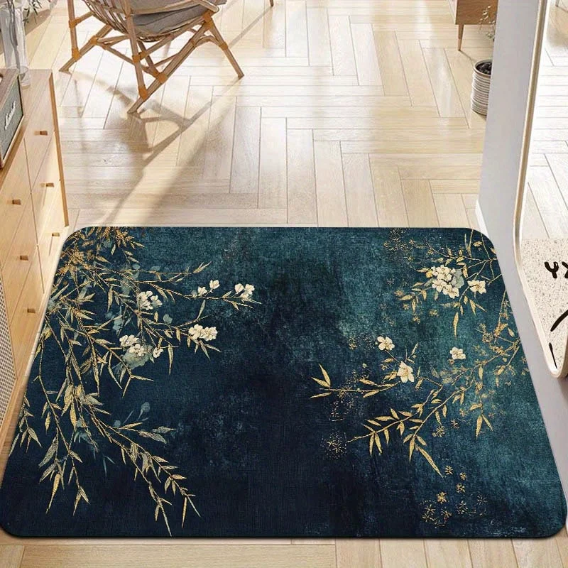 Entryway Rug with Floral and Branch Design Door Mat for Living Room, Bedroom, Kitchen, and Bathroom Entrance Mats