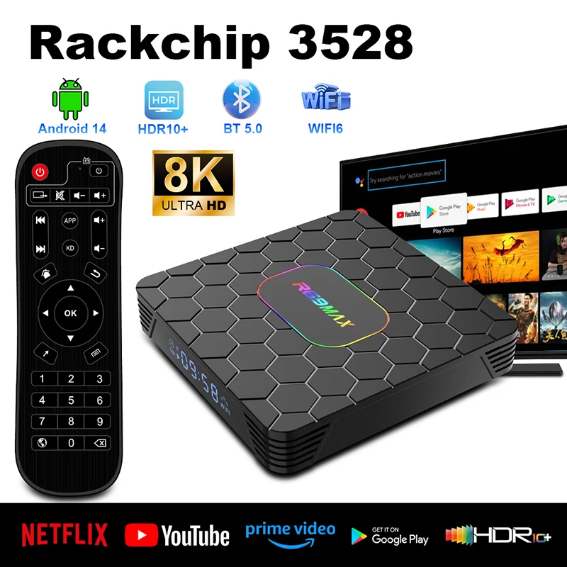 R69 Max Tv Box Android 14 Rockchip RK3528 يدعم 8K HD بلوتوث 5.0 Wifi6 يدعم Google Voice Input Media Player Set Top Box