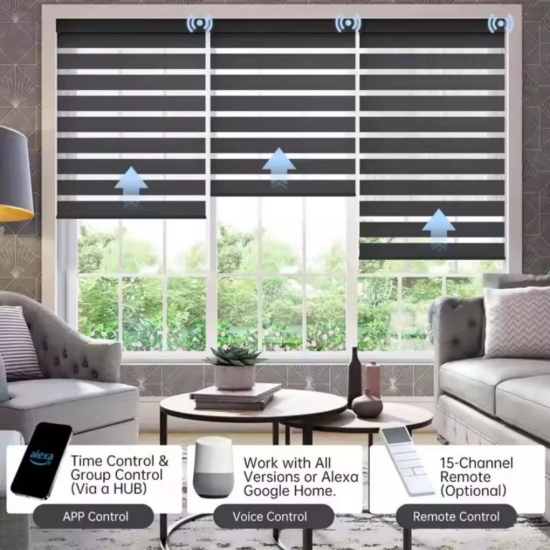 Customizable Blinds 100%Blackout Waterproof Fabric RemoteControl Connect Your Phone Homekit Motor Motorized Zebra Blind For Home