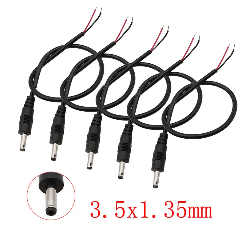 5Pcs/lot 3.5mm X 1.35mm DC Power Male Plug Charging Extension Cable Connector 2Pin Wire DC Plug for CCTV Camera LED Strip Light