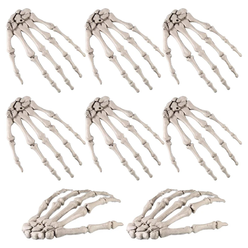 2pcs Halloween Realistic Life Size Skeleton Hands Plastic Fake Human Hand Bone Zombie Party Terror Scary Props Halloween Decor