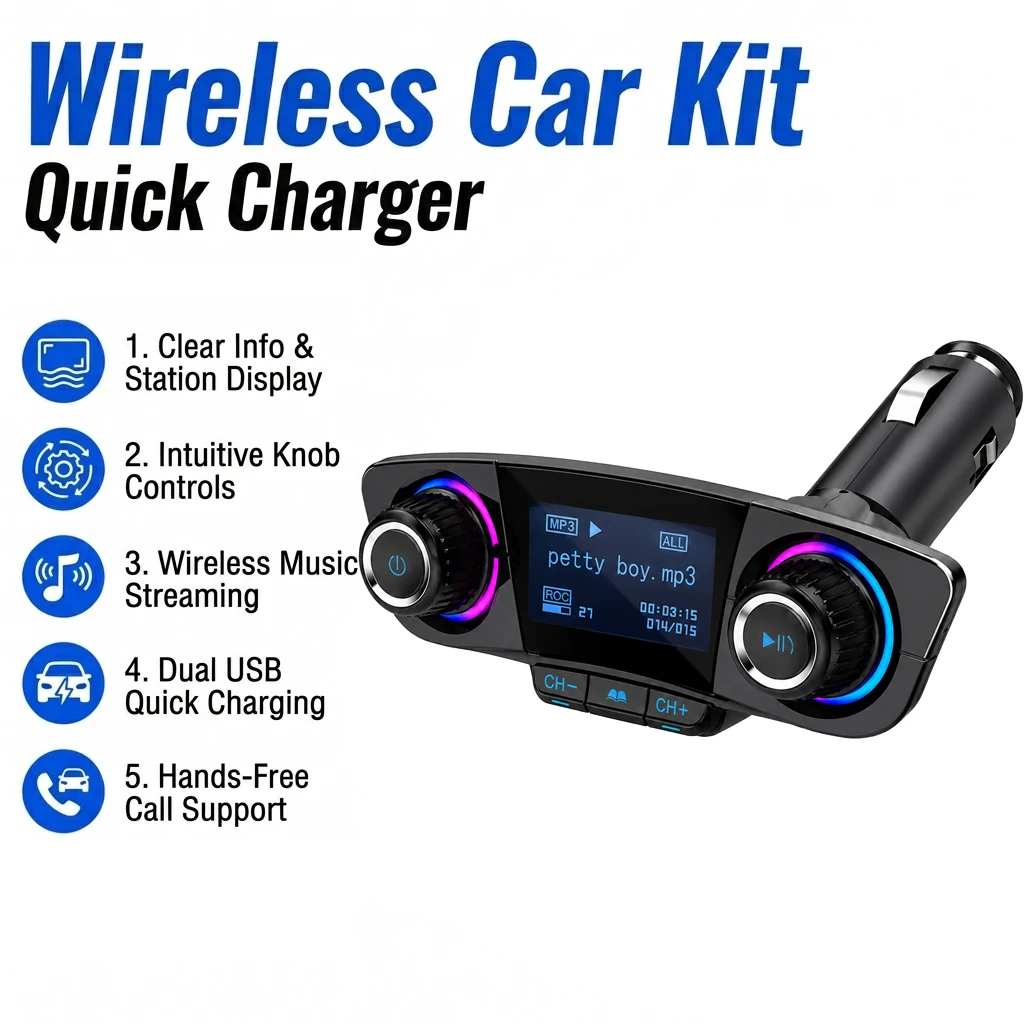 CCAKRZY In-Car Wireless FM Transmitter & USB Charger with 1.3