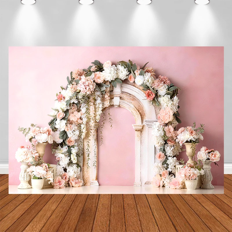 

LS Photography Background Spring Floral Arch Pink Wall Decor Wedding Maternity Birthday Child Adult Art Portrait Photo Backdrop