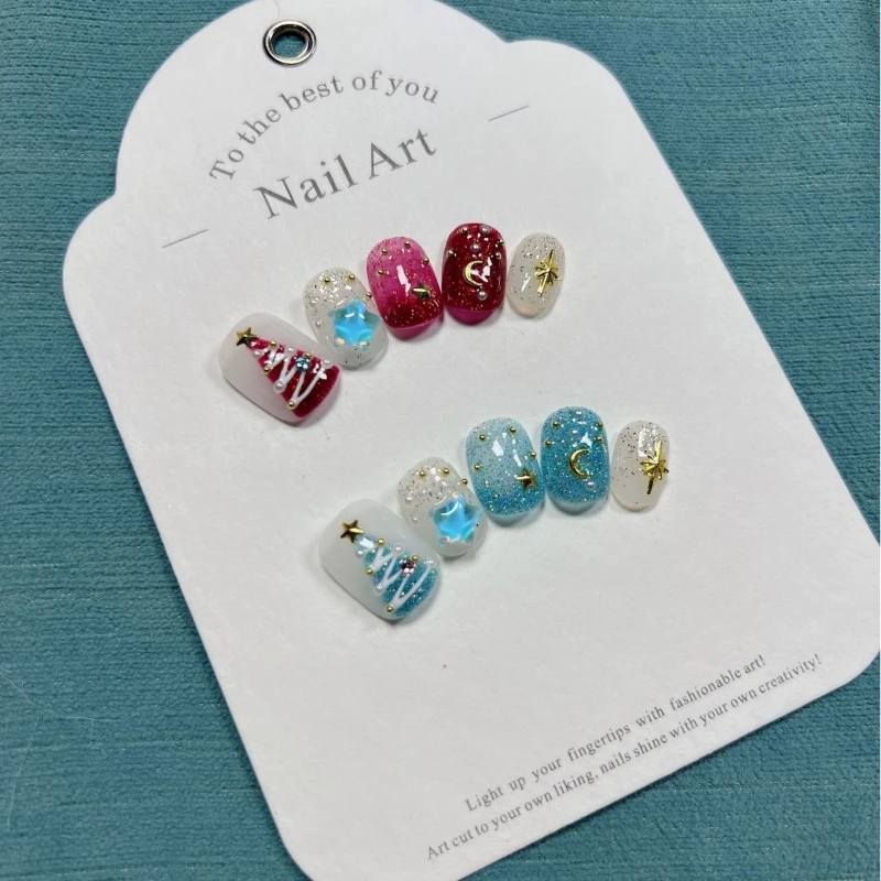 Uñas postizas reutilizables hechas a mano de ballena azul, pegatinas de sirena con estampado de océano, parches para uñas, decoración para niñas