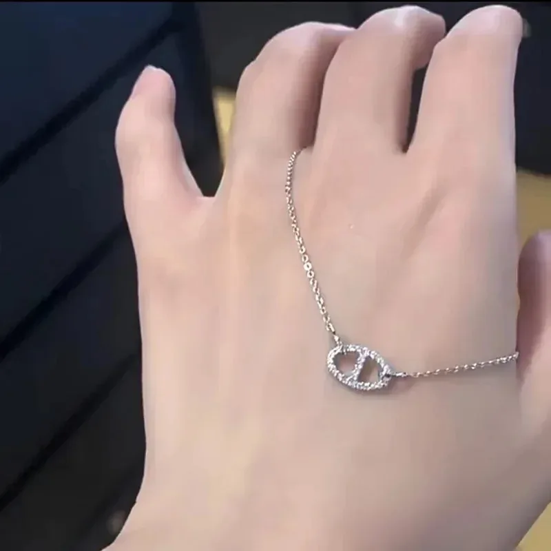 

ROBOTD 2026 New S925 Sterling Silver Inlaid Women's Luxury Pendant Jewelry Necklace, A Fashionable Holiday Anniversary Gift