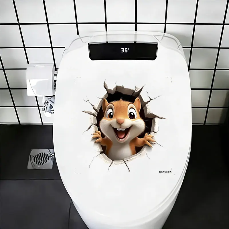 1Pc Fun Wall Sticker with Animal Theme, Featuring a Smiling Squirrel Design with a Hole, 2D Flat Printed Self-Adhesive Pvc Decorative Sticker, Suitable for Toilet Seats, Bathroom Glass, Bedrooms, Refrigerators, Washbasins, Cabinets, Doors and Windows, and Wall Decals. Fun and Attractive Stickers That Are Practical and Easy to Use, Creating a Warm and Fun Space. a Creative and Thoughtful Gift for Family, Friends, and Loved Ones
