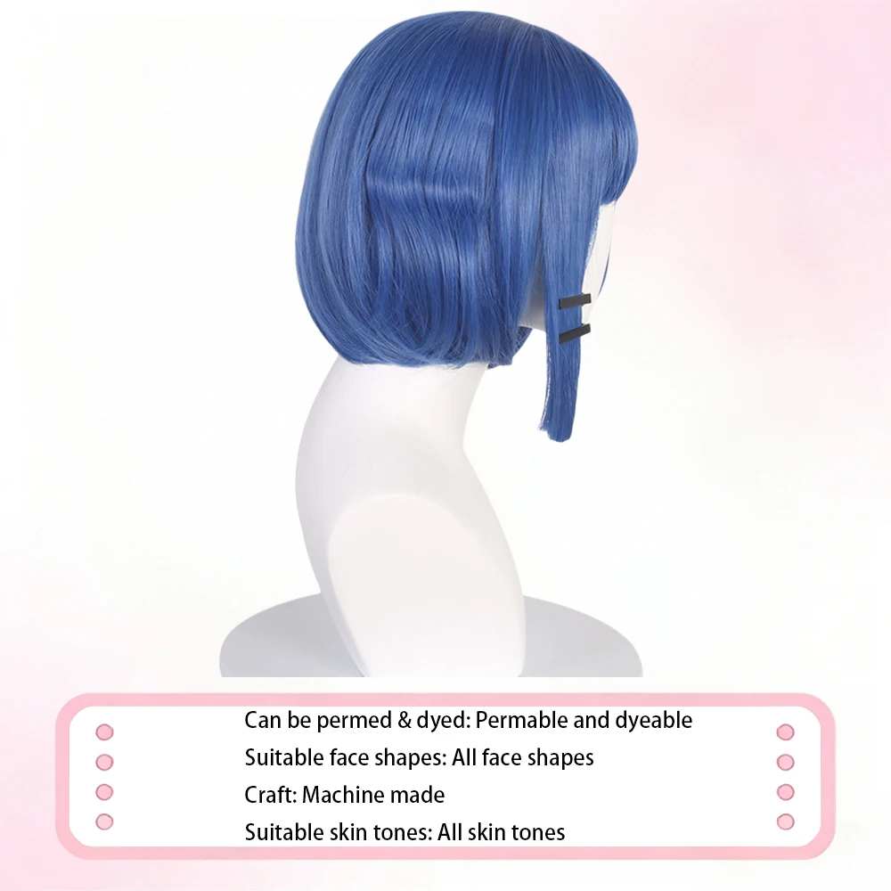 Blue Bob Short Wig for Women with Black Clips High Temp Fiber Natural Fluffy Straight Bangs Daily Versatile Face Slimming Trendy view 4