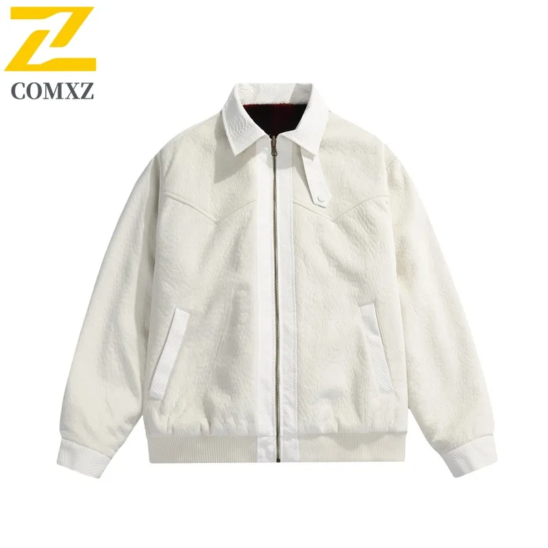 

Men's Durable Leather Chaqueta Retro American Lapel Waterproof Fishing Stylish Hiking Varsity Jacket Daily Windbreaker Jackets