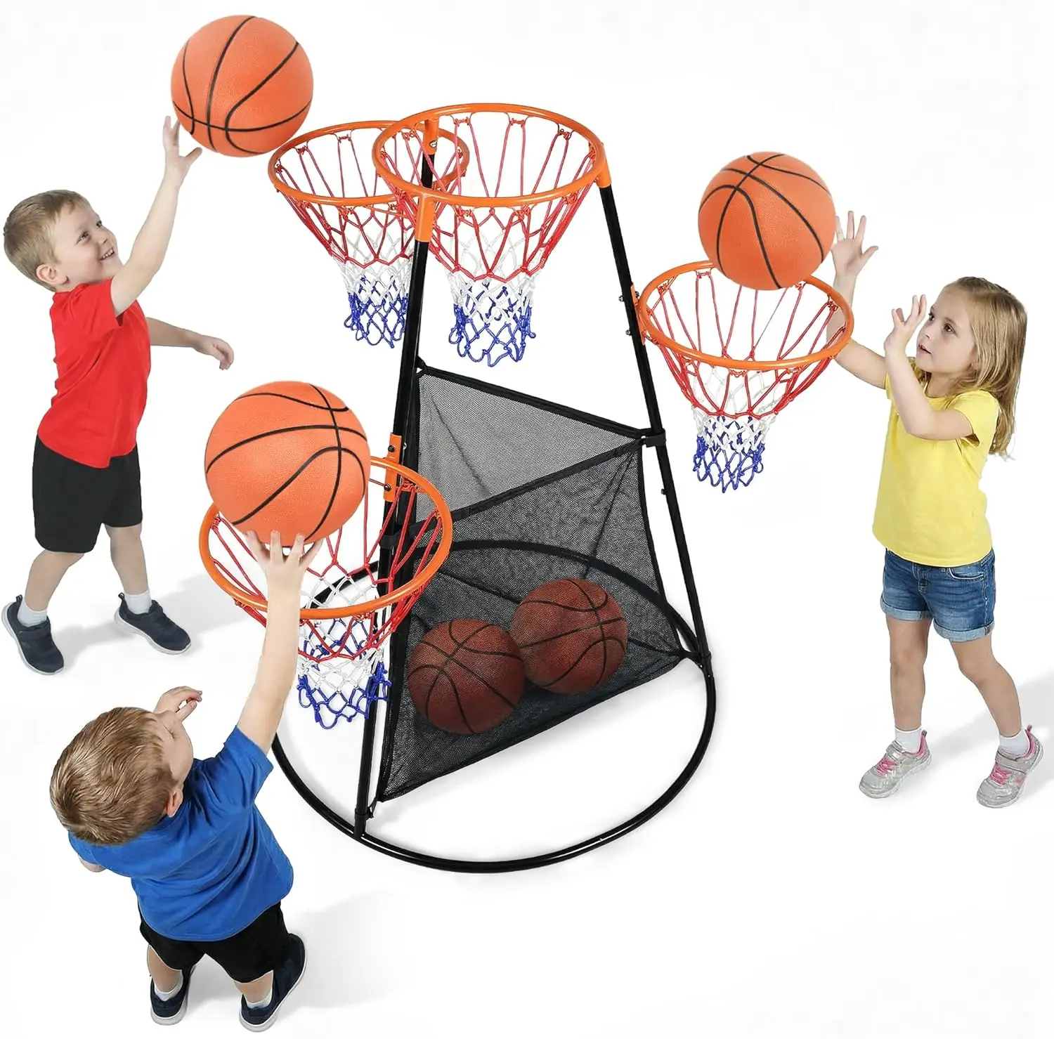 

Adjustable Kids Basketball Hoop with Ball Storage Net, Indoor Outdoor Toy
